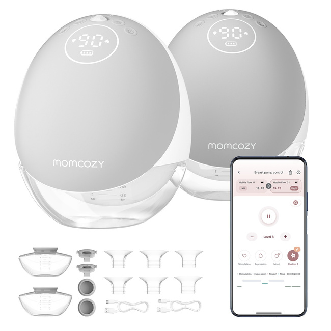 Momcozy M9 Podwójny Laktator Elektryczny Szary 150ml Zestaw do Odciągania Mleka