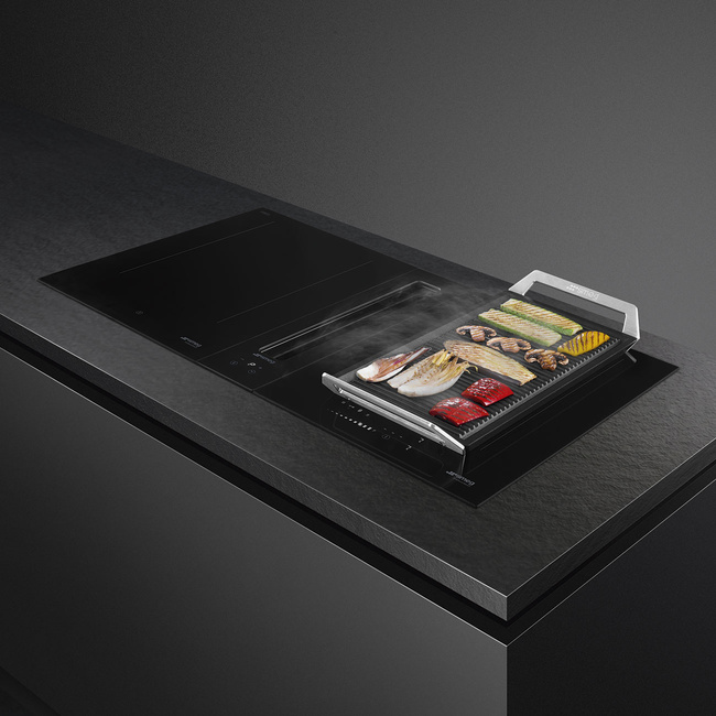 Smeg - Okap wyspowy Universal KDH12WLD Czarne szkło + Stal nierdzewna.