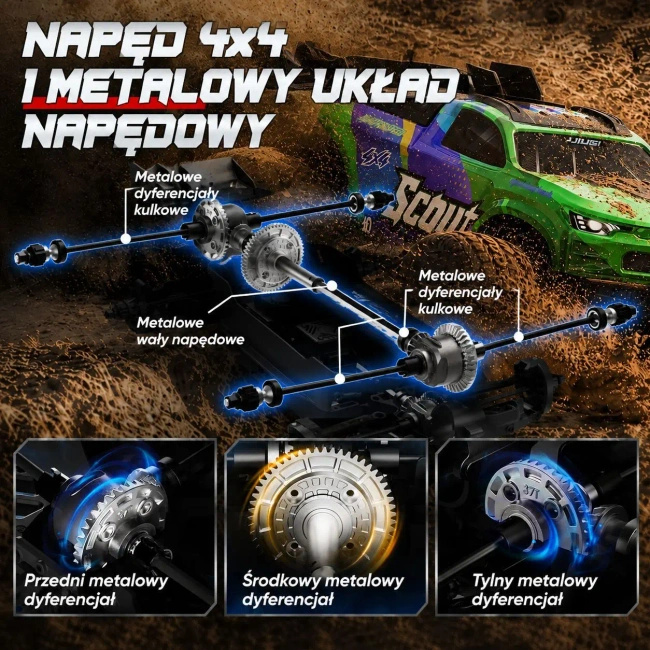 Samochód zdalnie sterowany Extralink RC SC10, Extreme Truck 1:10 4WD Brushless, zielony
