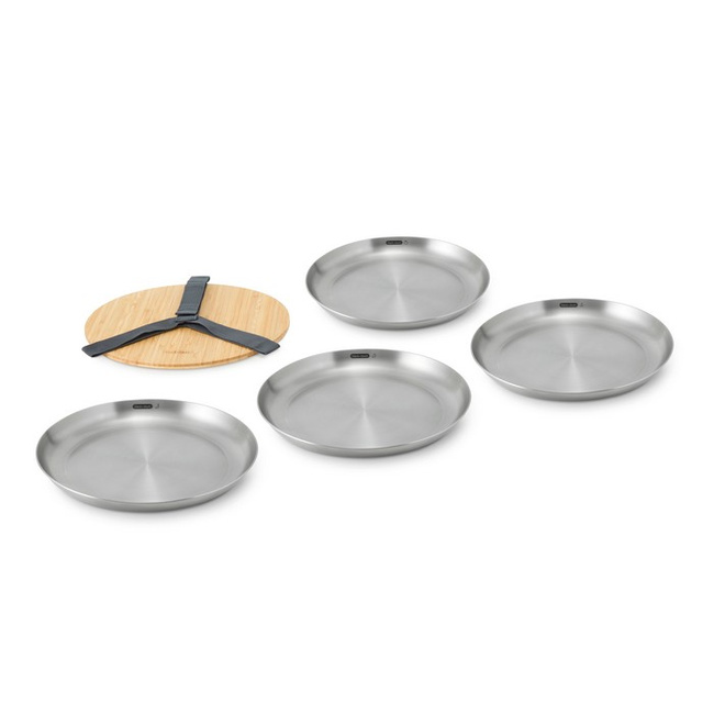 Zestaw 4 talerzy stalowych Black+Blum Outdoor z deską bambusową, 6 elementów