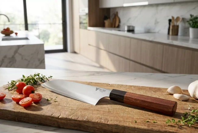 Dan Woo Tamahagane Santoku 19,5 cm - Nóż Szefa Kuchni 67 HRC