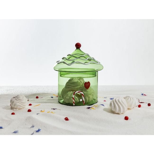 Pudełko szklane Ichendorf Milano Sweet & Candy, zielony domek, 15 cm