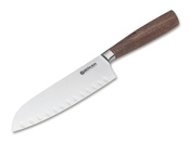 Boker Solingen Nóż Santoku Core Walnut z ryflowaną rękojeścią z drewna orzechowego, ostrze 16.5 cm