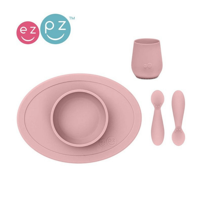 Komplet naczyń silikonowych First Foods Set EZPZ - Pastelowy róż