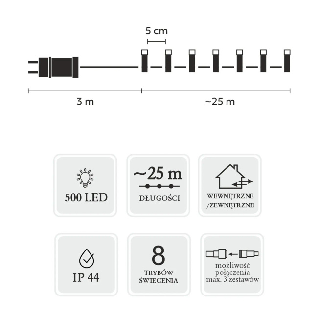 Extralink | Lampki LED | 500L multikolor, dł. 3 + 25 m wewn/zewn