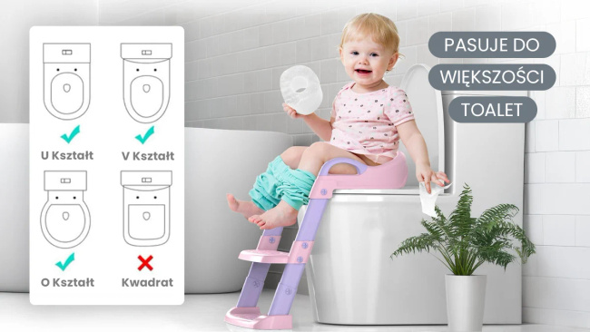 EXTRALINK Składana Nakładka na Sedes WC z Drabinką Uchwytami i Kołnierzem Ochronnym Różowa