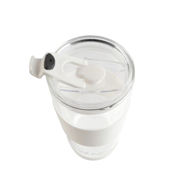 Kubek termiczny szklany ze słomką 600 ml biały Fuori - Vialli Design