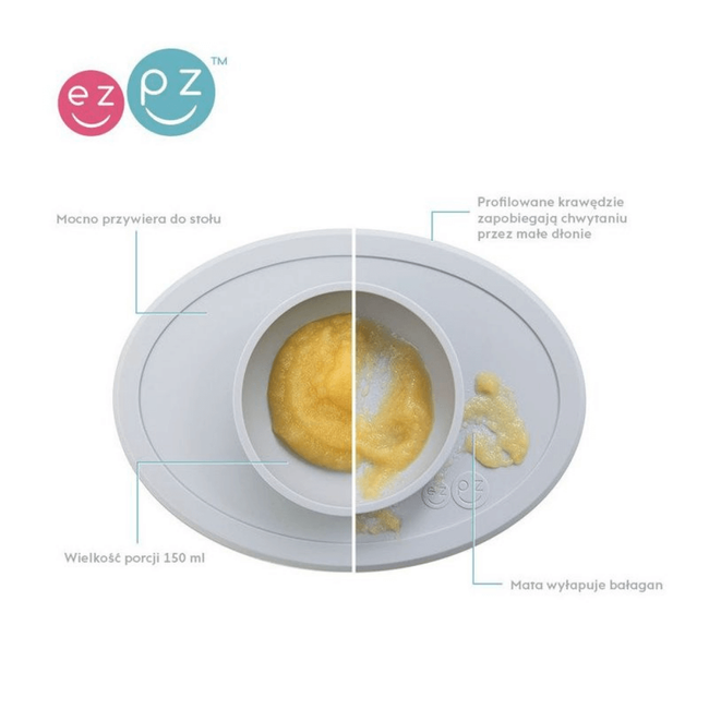 Komplet naczyń silikonowych First Foods Set EZPZ - Pastelowa szarość