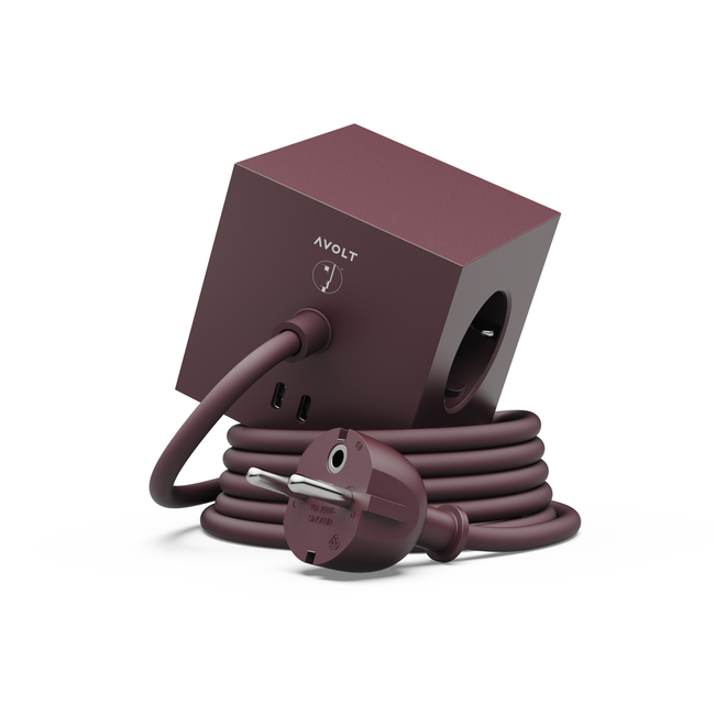 listwy zasilające z podwójnym USB-C 30 W i magnetyczną podstawą 1,8 m bordowe Square 1 - Avolt