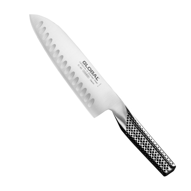 Nóż Santoku Global G-80 Z Żłobieniami 18 Cm - Ostrze Japońskie Do Wielozadaniowego Użycia