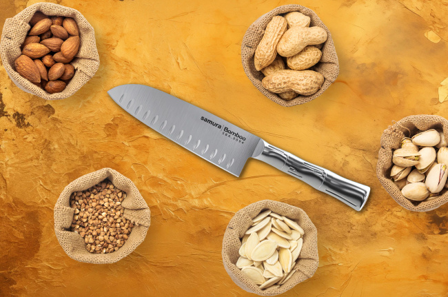 Samura Bamboo Nóż Kuchenny Santoku Hollow Ground AUS-8 16 cm