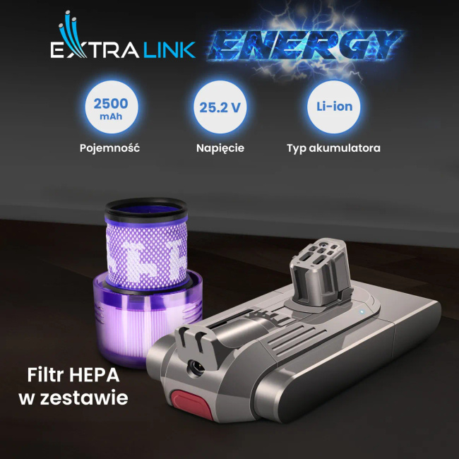 Extralink | Filtr + zamiennik baterii , akumulator do odkurzacza Dyson V12 | 25.2V 2500mAh