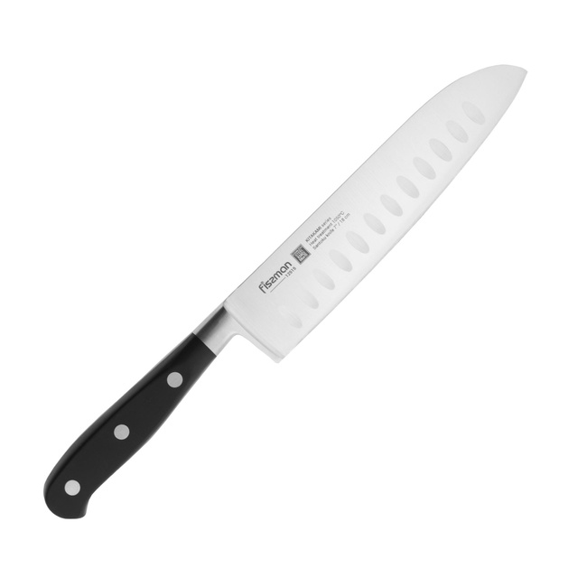 Nóż Santoku Fissman Kitakami 18 cm z ryflowanym ostrzem, stal X50CrMoV15