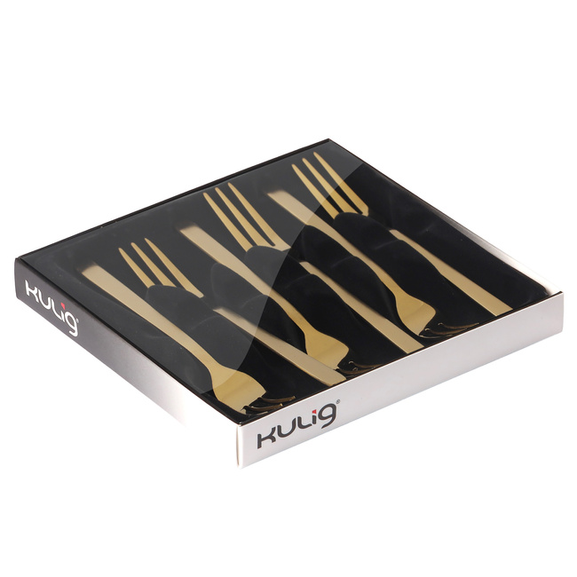 Komplet 6 Widelczyków Do Ciasta Piano Gold W Pudełku 29514 - Kulig