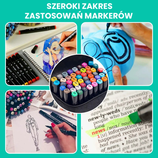 Markery alkoholowe Extralink, zestaw 48 sztuk, dwustronne z końcówką pędzelkową