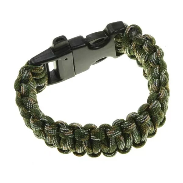 Bransoletka paracord Welde z gwizdkiem, wzór Green Camo, 22 cm