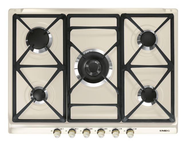 Smeg - Płyta gazowa, 70 cm, Cortina, kremowa CORTINA SR775PO Kremowy (pokrętła z mosiądzu)