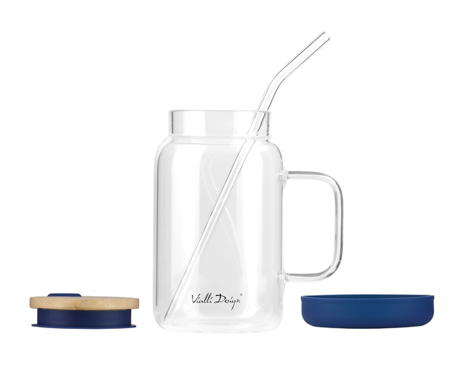 Słoik Ze Słomką 600 Ml Granatowy Fuori 29811 - Vialli Design