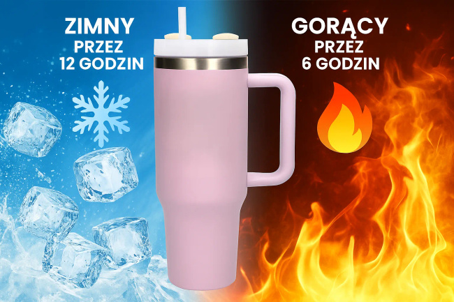 EXTRALINK Black Forest kubek termiczny 1200ml z uchwytem i słomką pudrowy róż