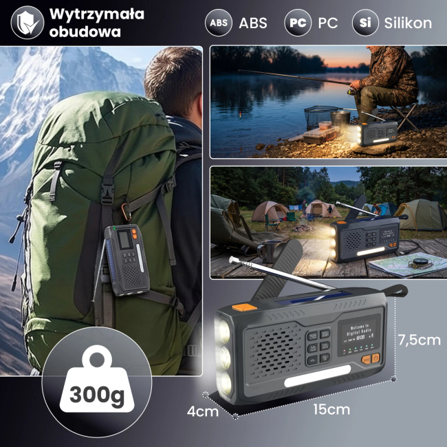 EXTRALINK BT-4000 radio awaryjne Bluetooth solarne z korbką dynamo latarką SOS powerbank 4000mAh