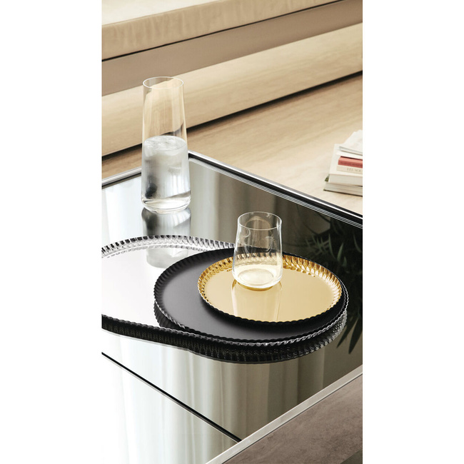 Okrągła taca ze stali kolorowej 31 cm - czarna pleats - Alessi