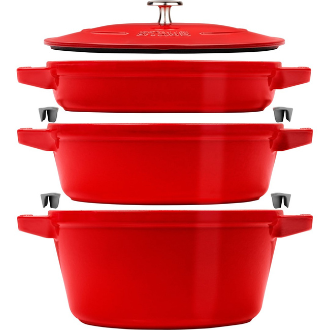 Staub zestaw 3 naczyń + pokrywka 24 cm czerwony