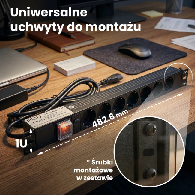 Extralink Listwa zasilająca 19" 1U 7 gniazd EU z wyłącznikiem 2m EXPDU7EU