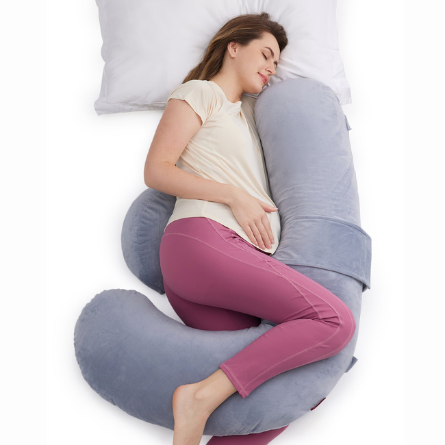 Poduszka ciążowa Momcozy PP006 w kształcie litery F, poszewka Air Layer, szara