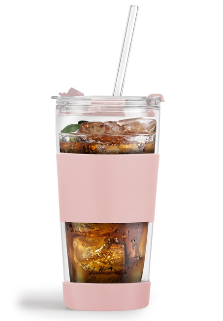 Kubek Termiczny Szklany Ze Słomką 600 Ml Różowy Fuori - Vialli Design