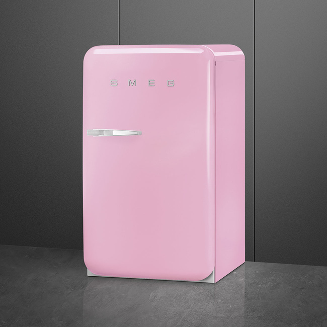 Smeg - Chłodziarko-zamrażarka, pastelowy róż 50's style Fab10Rpk6 Pastelowy róż (chromowany uchwyt).