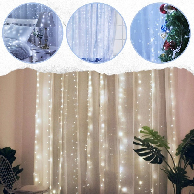 Extralink Kurtyna świetlna LED 3x3m 300x zimne światło USB 5V lampki choinkowe świąteczne girlanda