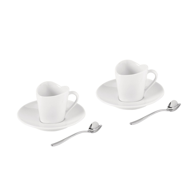 Filiżanki do espresso Alessi To MMI35SET2, 2 szt. z łyżeczkami w kształcie serca