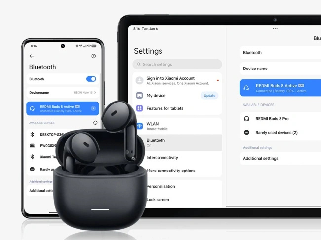 Słuchawki bezprzewodowe Xiaomi Redmi Buds 8 Active, białe, IP54