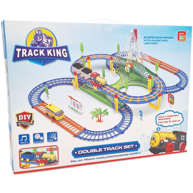 EXTRALINK Track King Kolejka Elektryczna dla Dzieci z Lokomotywą i Samochodzikiem na Baterie