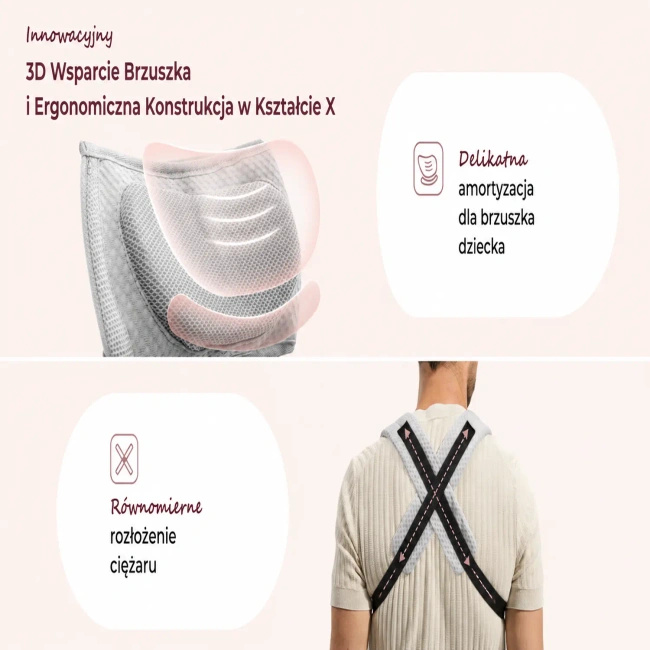 Nosidełko Momcozy z siedziskiem biodrowym 2 w 1, szare
