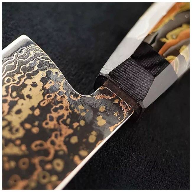 Dellinger Resin Mash Gold Santoku 18 cm - Nóż Kuchenny Damasceński