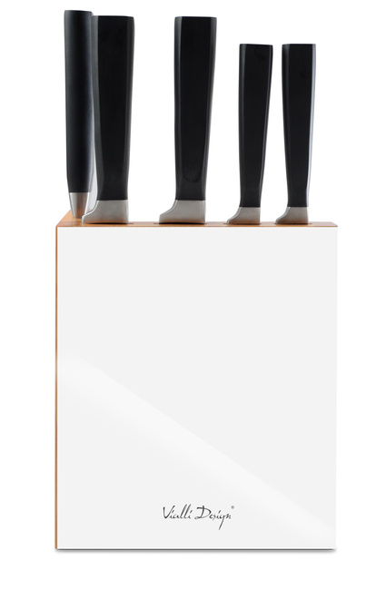 Zestaw 5 kutych noży w bloku Fino biały - Vialli Design