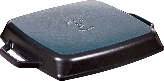 Patelnia grillowa Staub kwadratowa 23 cm, żeliwna, z dwoma uchwytami, czarna