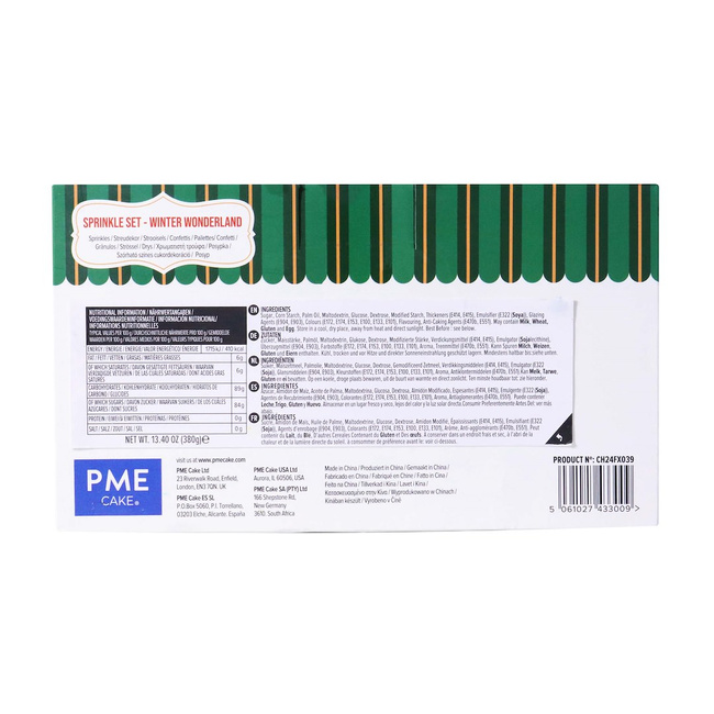 Zestaw 4 posypek PME Zimowa Kraina 380 g, biel, błękit i srebro
