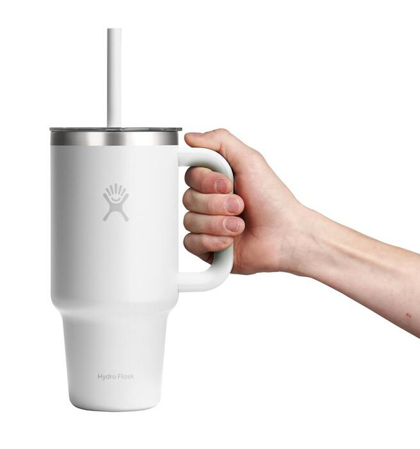 Biały kubek termiczny Hydro Flask 32 oz Travel Tumbler z uchwytem i słomką