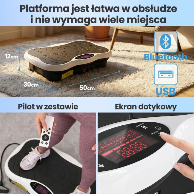 Extralink Moonwalk Spinmove Biały | Platofrma Wibracyjna do Ćwiczeń Fitness | 200W