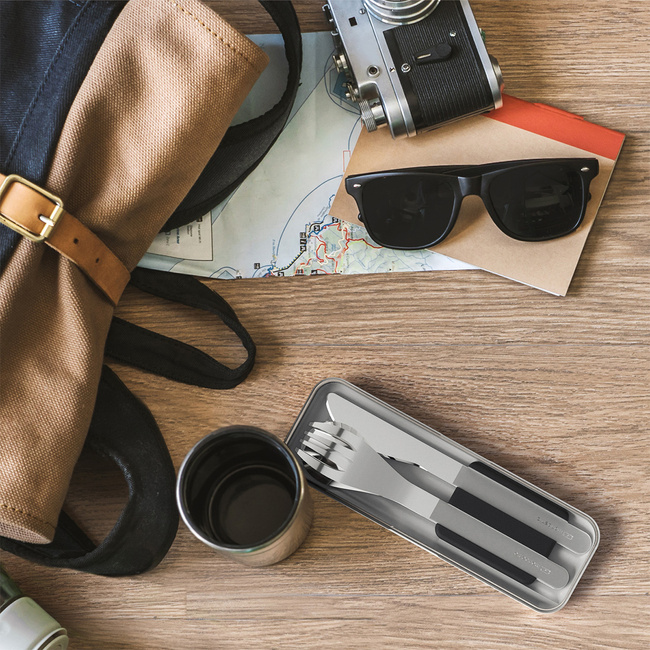 Monbento Sztućce Na Wynos W Etui Slim Box Black