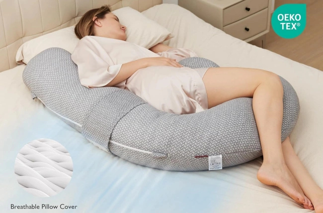 Momcozy PP006 | Poduszka ciążowa w kształcie litery F | Szara