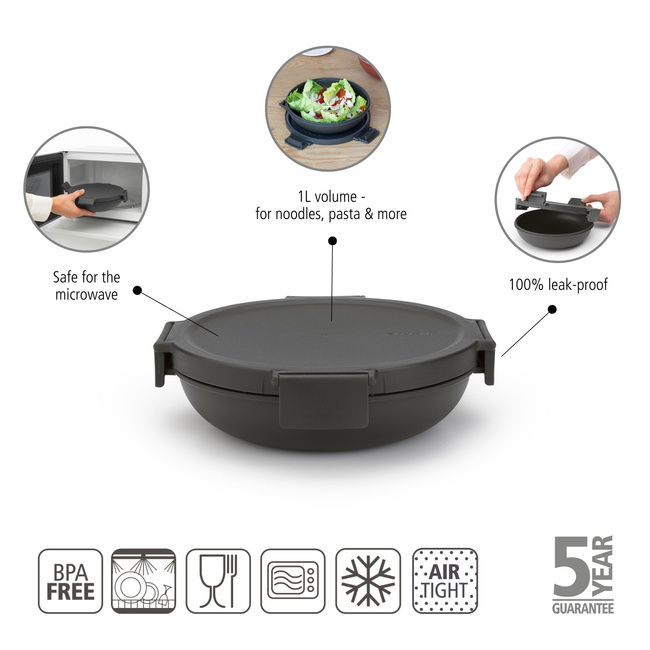 Miska na lunch Brabantia Make & Take 1 l, szczelna, Dark Grey
