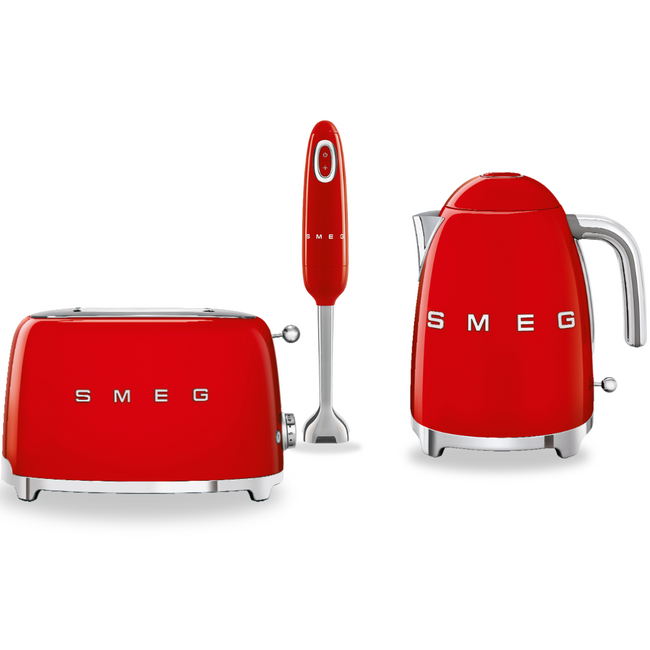 Zestaw Smeg Czajnik + Toster na 2 kromki + blender ręczny czerwony