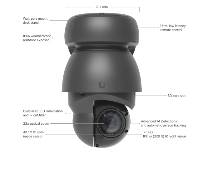 Ubiquiti Uvc-Ai-Ptz-B | Kamera IP | Ai Ptz Industrial, 4k (8mp), 22x zoom optyczny, Ip66