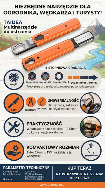 Uniwersalna Ręczna Ostrzałka Turystyczna Taidea TY2204 Diamentowo-Ceramiczna