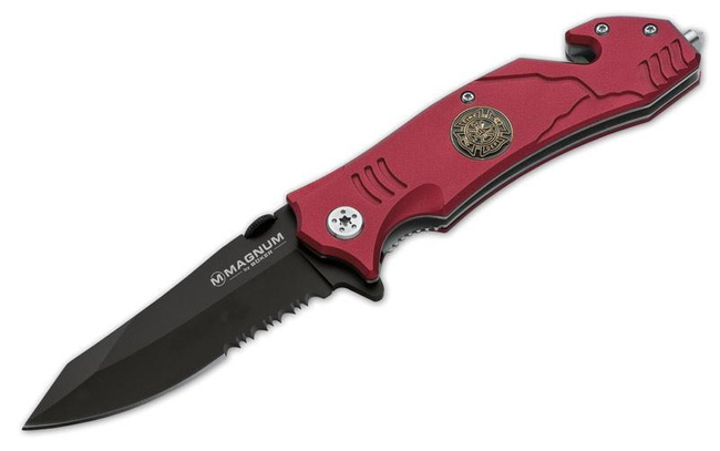 Nóż ratowniczy Boker Magnum Fire Fighter z przecinakiem pasów i zbijakiem szyb