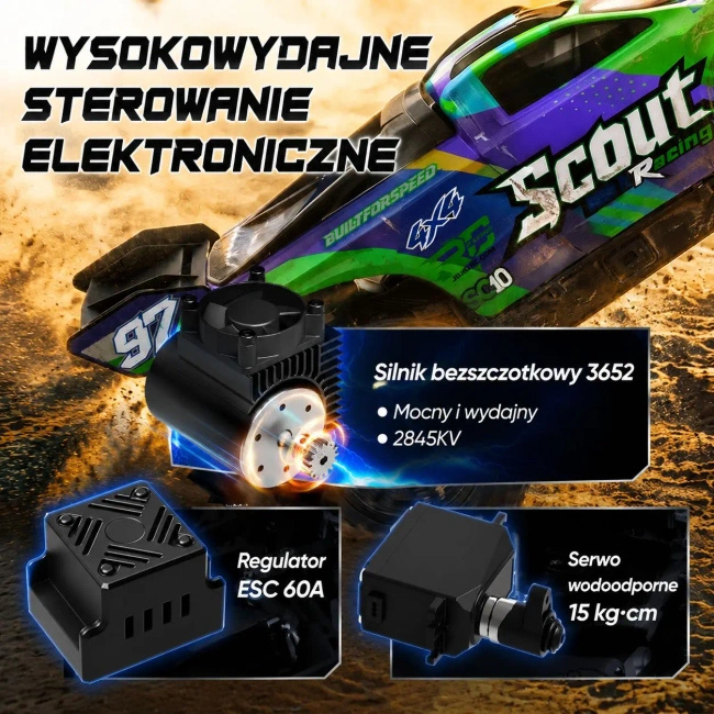 Samochód zdalnie sterowany Extralink RC SC10, Extreme Truck 1:10 4WD Brushless, zielony