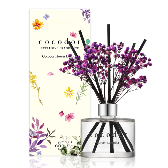 Dyfuzor zapachowy z patyczkami i prawdziwymi kwiatami Garden Lavender 200 ml - Cocodor